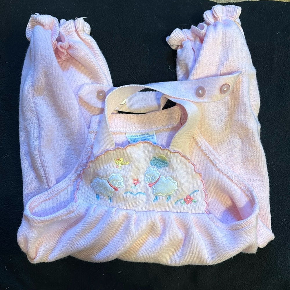 vintage baby pink overalls acrylic